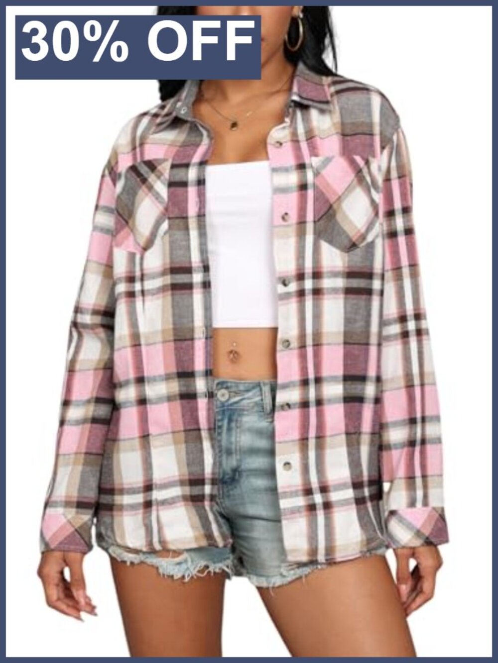 Women's Plaid Flannel Button Down Shirt Long Sleeve Loose Fit Casual Top